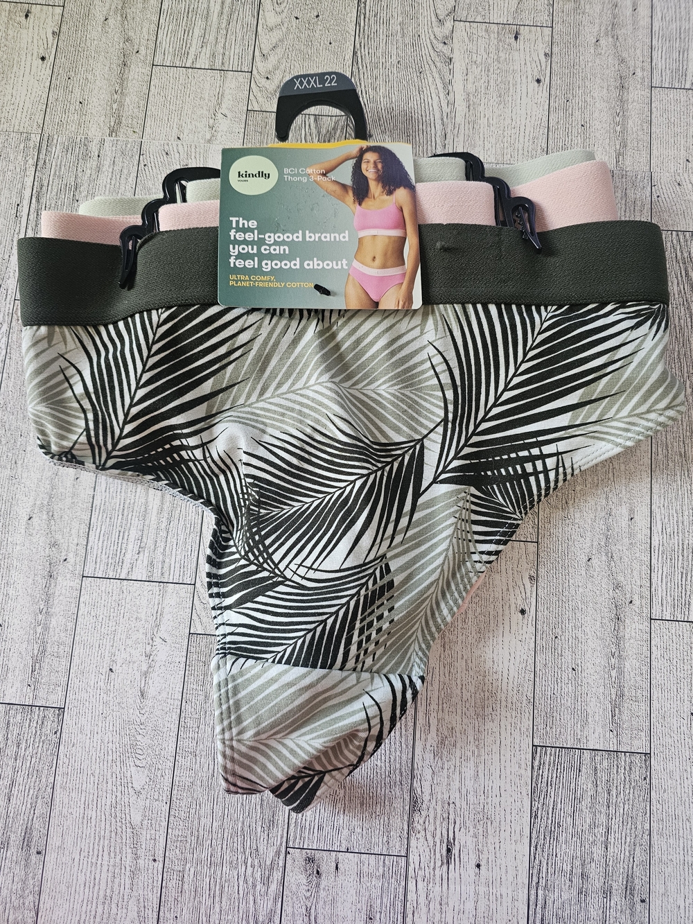 Kindly Women's Size 20/22 Cotton Thong Bikini Panties — Green & Pink